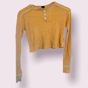 a new day mustard yellow henley cropped long sleeve tee